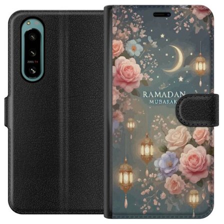 Kompatibel Tegnebogsetui til Sony Xperia 5 IV Mørk fantasy scene med menneske og dæmonisk væsen i ildelandskab med overnaturlig kraft