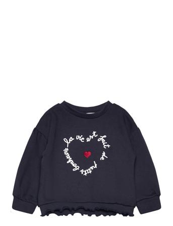 Embroidered Printed Hoodie Tops Sweat-shirts & Hoodies Sweat-shirts Navy Mango