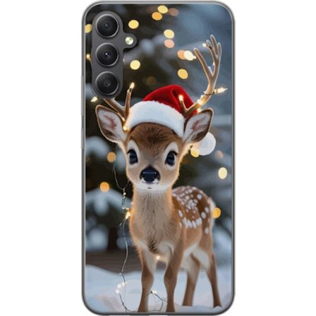 Yhteensopiva Puhelinkuori Samsung Galaxy A15 5G Söpö poro jossa on joulupukin hattu ja valosarja jouluinen söpö talvinen juhla luminen kawaii loma kod