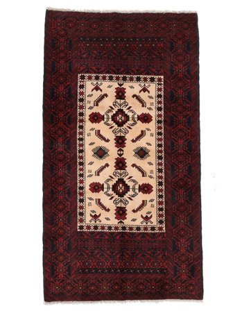 Baluch Rug Hand Knotted 105X195 Black/Orange Persia/Iran