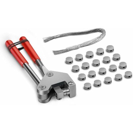 Plomberingstångset, säkerhetsplomberingsset, med rött plasthandtag, ståltång, 20 runda plomber, 20 koppartrådar