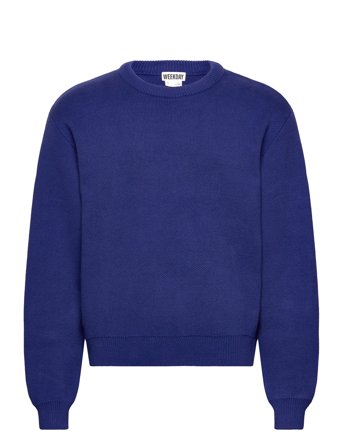 Regular Knitted Cotton Sweater Tops Knitwear Round Necks Blue Weekday