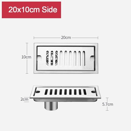 20-50cm Dusj Gulvsluk Baderom Vask Sil 20X10CM SIDE