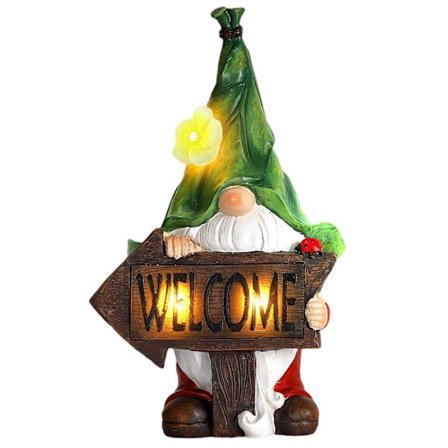 Welcome Sign Area Lawn Decor, Outdoor Decor With Solar Light Garden Gnome Statue