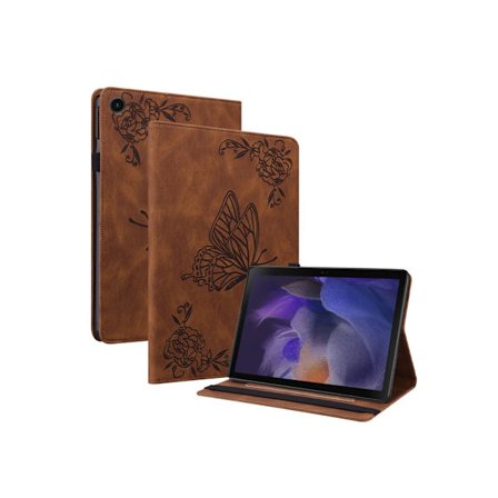 Samsung Galaxy Tab A9 Plus 11 Fodral Fjäril Kort Hållare Matt Präglad Retro Omslag Sziqiqi Mörkbrun