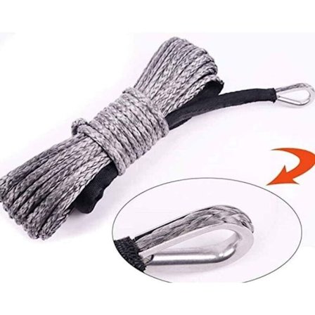 Grå syntetisk vinschvajer med hölje, 12-trådig syntetisk bogserlina 7700 lbs för bil lastbil, 6 mm x 15 m