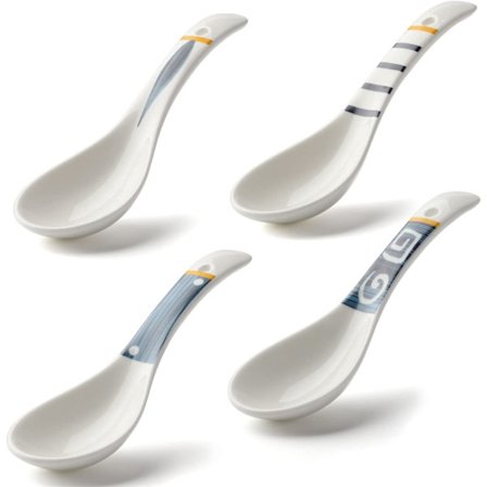 Keittolusikat, 4 kappaleen setti, japanilaiset ramen-keittolusikat, posliini Ch