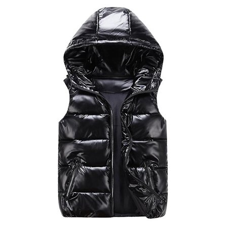 Sliktaa Unisex Shiny Waterproof Sleeveless Jacket Lightweight Puffer Vest Black.k