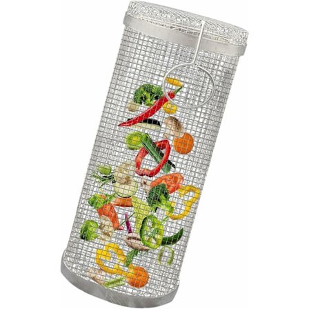 Grillkurv i rustfrit stål, grillkurv til grøntsager, rund lejrbålsgrill, fremragende grillværktøj til at grille grøntsager, fisk, kød