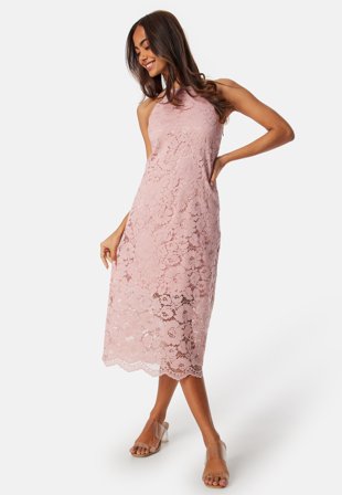 YAS Milda Lace Halterneck Midi Dress Pale Mauve Klær