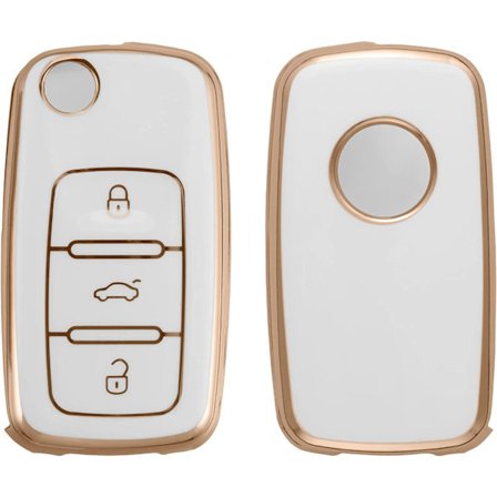 Vit-guld bilnyckelfodral kompatibel med VW Skoda Seat 3-knappar -