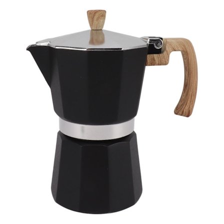 Moka-kanna i aluminiumlegering med snabb uppvärmning och bekvämt grepp, åttakantig kaffebryggare för gasspis, elektrisk spis, kök, svart, 150 ml