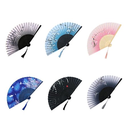 Chinoiserie Retro Cloth Fan With Wooden Handle Art Flower Pattern Folding Fan Classical Folding Fan Dance Home Decoration