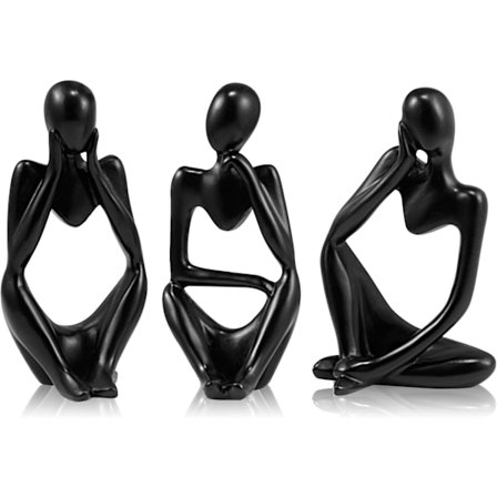 Nordisk Tänkare Staty, 3 st Abstrakta Figurer Tänkare Statyer, Modern Samlarobjekt Harts Sittande Skulptur Dekorationer (Svart)