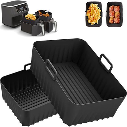 Genanvendelige Silikone Airfryer Liners Varmebestandige Olietætte Vandtætte 2-pak Sort