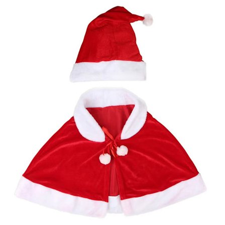Jul Röd Sammetssjal Kappa Cape Fru Santa Cape med Tomtehatt för Barn
