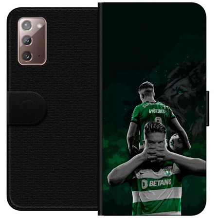 Yhteensopiva Lompakkokotelo Samsung Galaxy Note20 Neonmotiivi, jossa teksti "Gaming is in my DNA" sinisenä ja punaisena tiiliseinällä, jossa loistava