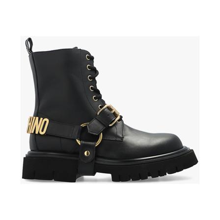 Moschino Leather ankle Laarzen with logo , Zwart , Dames , Maat: 37 EU