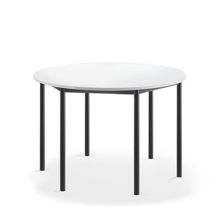 Desk BORÅS, round, Ø1200x760 mm, white laminate, anthracite