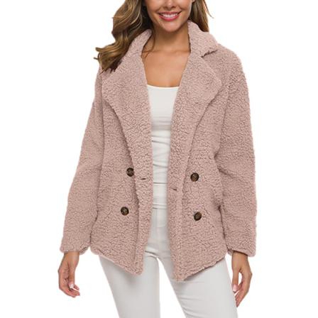 Dam Dubbelknäppt Fleece Fuzzy Coats Långärmad Kappa