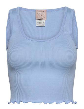 Silk Top Short Crop Tops Sleeveless Crop Tops Blå Barbara Kristoffersen By Rosemunde