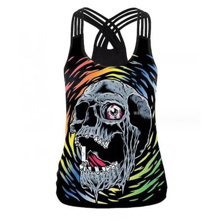 Naisten toppi Halloween 3D kauhukallo Print Cross Olkahihna Uutuus pyöreäkaula-altaan liivi t-paita style 5 XL