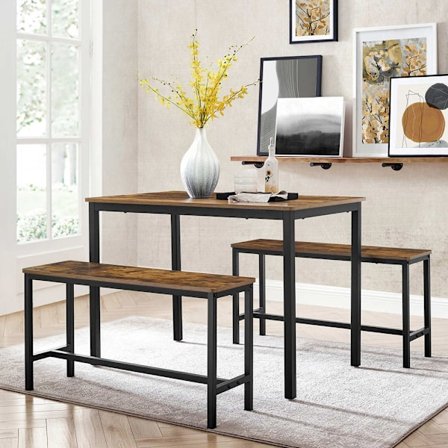 Ruokapöytä ja 2 penkkiä 110 x 70 x 75 cm - Rustiikkinen Musta/r