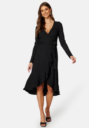 Happy Holly Lianna Structure Frill Dress Black Klær