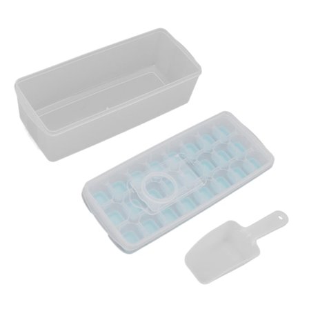 Isterningebakke Sikker Sund Nem Frigørelse Stabelbar 24 Terninger Multipurpose Ismaskineform med Låg til Ispinde Puddinger Blå