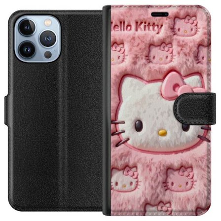 Kompatibel Tegnebogsetui til Apple iPhone 13 Pro Max Hello Kitty lyserød fluffy baggrund med ikonisk ansigt og kawaii-æstetik