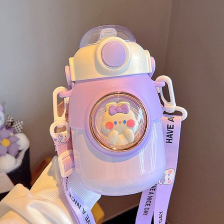 Kapacitet: 700 ml; Lilla-700 ml Termoflaske i rustfrit stål til børn med kop og sugerør, isoleret aluminiumsflake, holder drikkevarer varme eller 