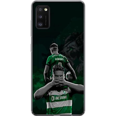 Yhteensopiva Puhelinkuori Samsung Galaxy A41 Neonmotiivi, jossa teksti "Gaming is in my DNA" sinisenä ja punaisena tiiliseinällä, jossa loistava DNA-s