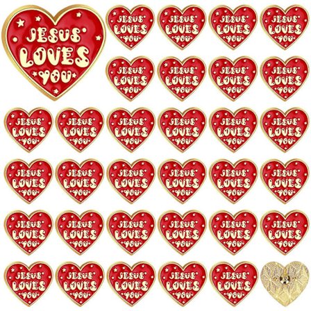 68 st Religiösa Jesus Pins Bulk Christian Favörer Jesus Älskar Dig Slagstift Rött Hjärta Pins Badge För Prästerskap Uppskattningsgåva