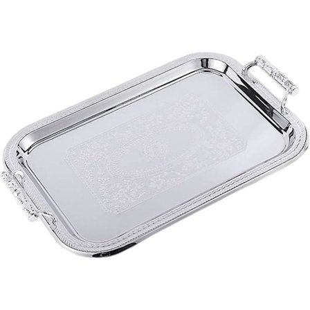Serveringsbricka i rostfritt stål, fåfäng bricka frukostbricka, frukt dessertbricka, dekorativ bricka för bänkskiva sovrumsbord fester kök, Argent Mar