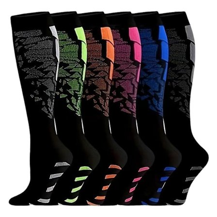 6 Par Unisex Kompressionsstrømper Høj Elasticitet Skridsikker Stribet Støtte God Cirkulation Medicinsk Løb Sygepleje Atletisk Cykling Kompression