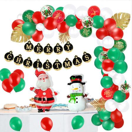 Juleballongbue Garland Kit Banner Flagg Ornamentsett Jul Snømann Julenissen Festartikler Dekorasjoner Black Gold