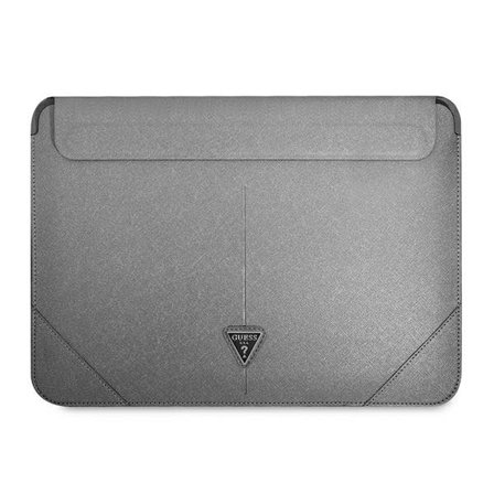 Guess Saffiano Triangle Logo-taske til en 16" bærbar computer - sølv