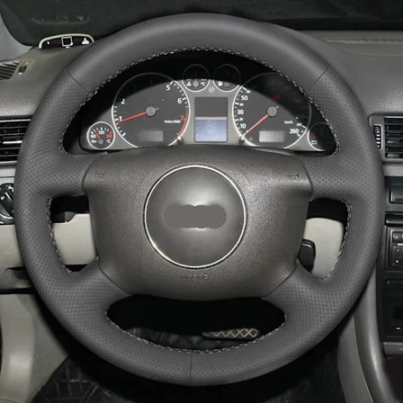 Cardak svart konstläder hand-sytt bilratt överdrag för kompatibel med audi a6 2000-2004 audi a3 2000-2003 a4 b6 2002