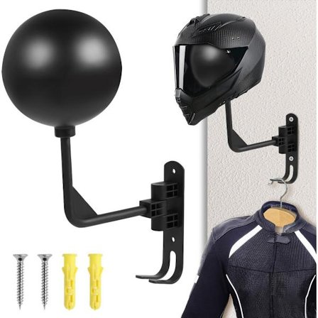 Motorcykelhjälmshållare - väggmontering - 180 graders rotation - motorcykelhjälmshållare - krok för att hänga motorcykelhjälm och jacka på väggen