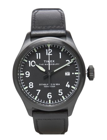 Timex Waterbury Ace Sst Case Black Dial And Black Leather Strap - Black - 41 MM