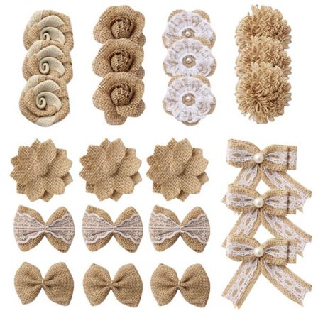 30 stk. Burlap Blomster - Burlap Blomster - Burlap Sløjfe Bånd DIY