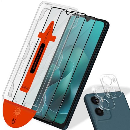 2-PACK Motorola G06 Power Näytönsuoja & 2-PACK linssinsuoja - Karkaistu Lasi | [Automaattinen Asennus] - Kuplaton