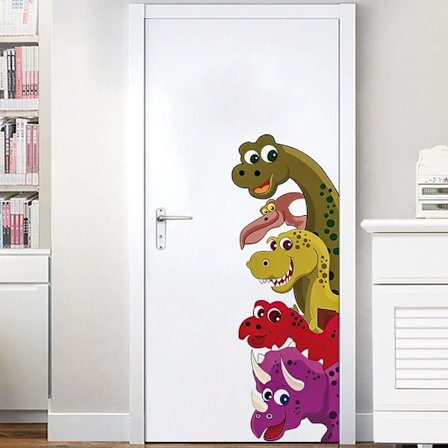 (Vänster)Cartoon Dinosaur Wall Stickers för dörrdekor Barnrum Nur