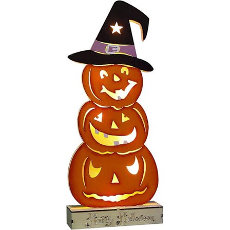 Halloween bordsdekoration, batteridriven träbelyst halloween pumpa skylt bordsdekoration