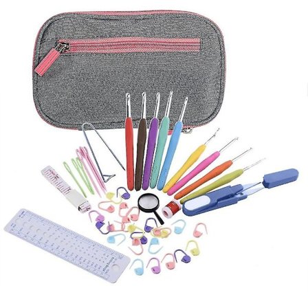 Grå Hæklet Sæt med Blødt Håndtag og Aluminiumskroge