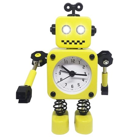 Robot Vekkerklokke, Ikke-tikkende Vekkerklokke med Blinkende Øyne og Roterende Arm, Gul