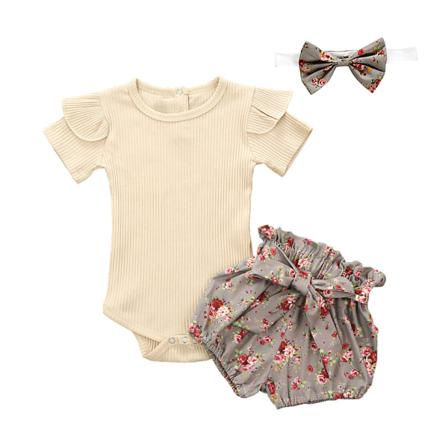 3st/ Set Baby Outfits Bomull Spädbarn Kortärmade Shorts Bowknot