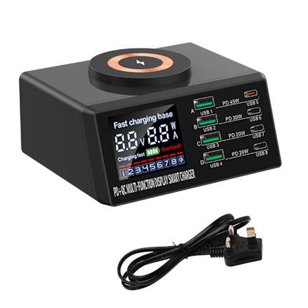 Hurtigladebase 110W USB-laderadapter Trådløs lader QC3.0 Type-C PD Lader Dockstasjonstativ US/EU-UK-AU Plugg