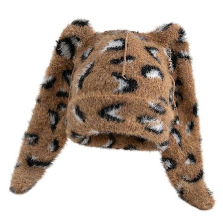 Leopardmønstret Strikket Ørevarmer Lue Myk Akryl Vinterluer Varm Myk Unisex Lue For Familie Utendørs