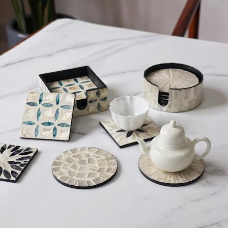 Colourful Shell Coasters Coffee Tea Cup Wooden Coaster Drink Cup Pad Heat-insulated Bowl Dish Placemat Home Table Decoration Mat